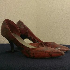 Red and Black Snake Skin Heels